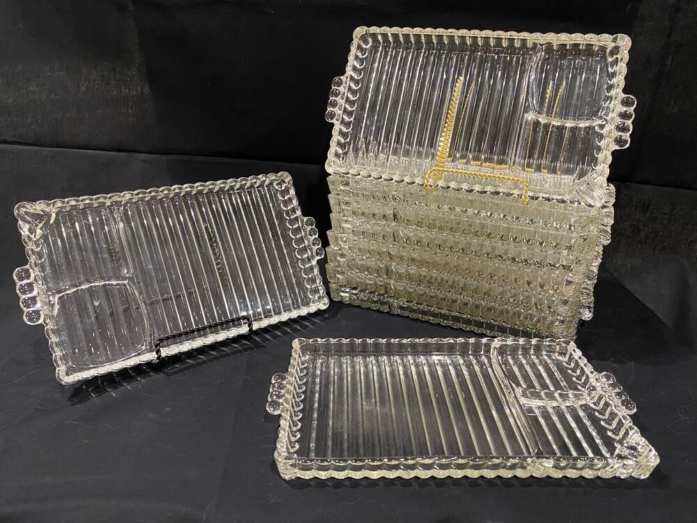 2 Vtg Snack Plates Sip & Smoke by Hazel Atlas Ball&Rib Ashtray Cup Holder 1950s
